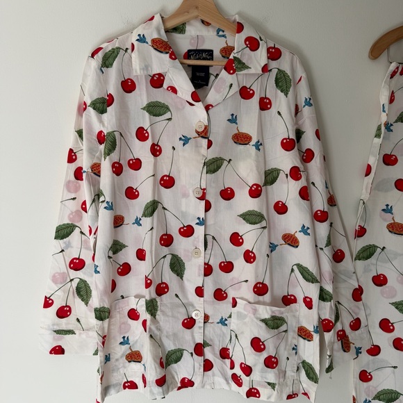 Nick & Nora Pajamas PJ Set Cherries Cherry Pie Cotton White Size Large - Picture 2 of 9